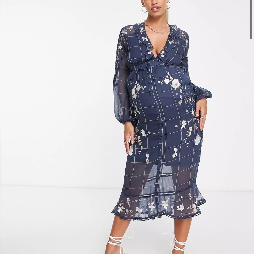 NWT ASOS maternity midi dress with embroidery details